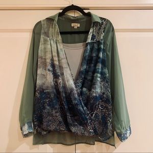 ONE WORLD - SHEER GREEN BOHO TOP